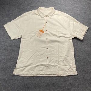 Tommy Bahama First Crush Silk Shirt Mens XL Cream Short Sleeve Button Up New